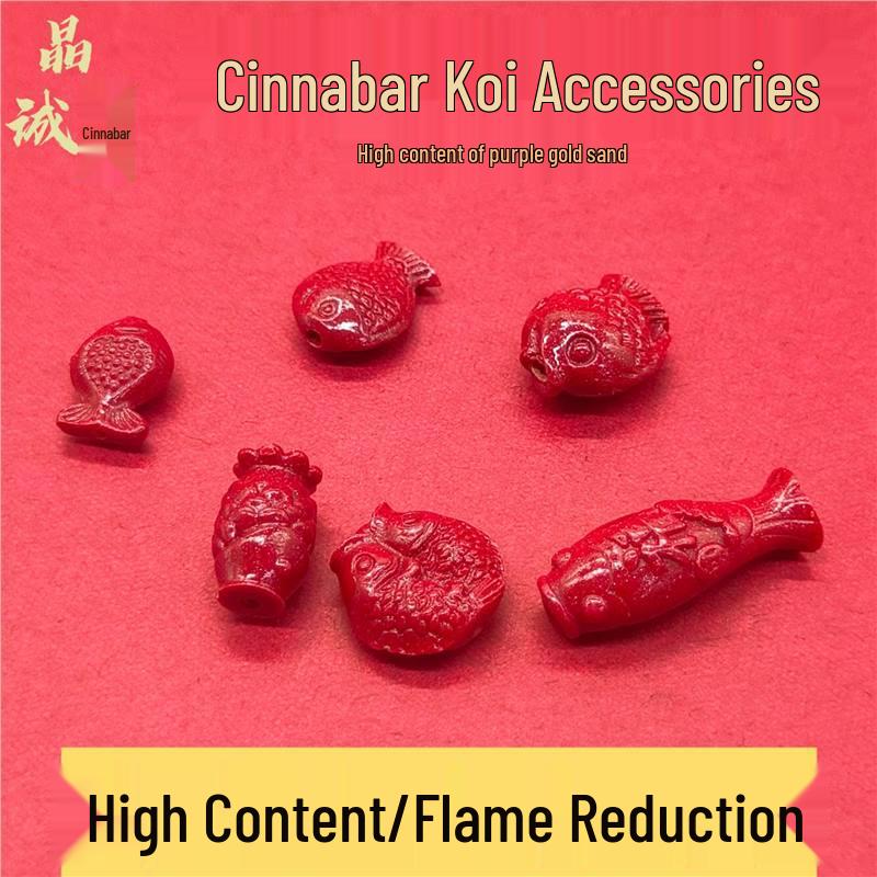 Natural Cinnabar Gold Sand Double Fish Bracelet with Small Fish Ornaments