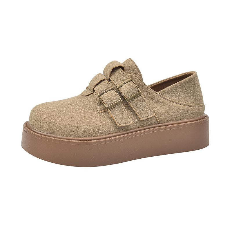 

Casual loafers women s 2025 autumn Korean version of the new platform belt buckle matte one-pedal muffin commuter shoes 40 хакі