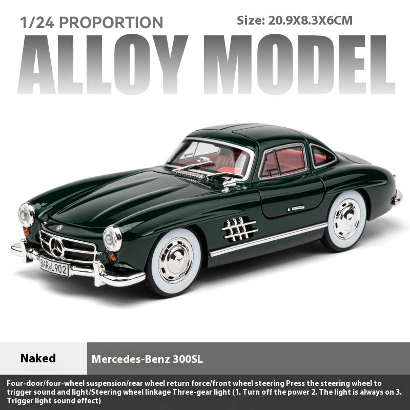 1/24 Scale Benz 300SL Classic Car Alloy Metal Diecast Car Model Sound & Light Collect Hobby Desktop Decorative Ornament Gift