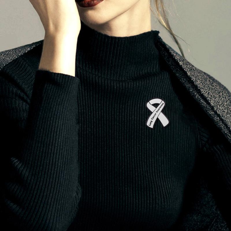 White Ribbon Enamel Brooch Pins Lung Cancers Prevention Awareness Badge Lapel Badges Jewelry Gift for Friends Nurse