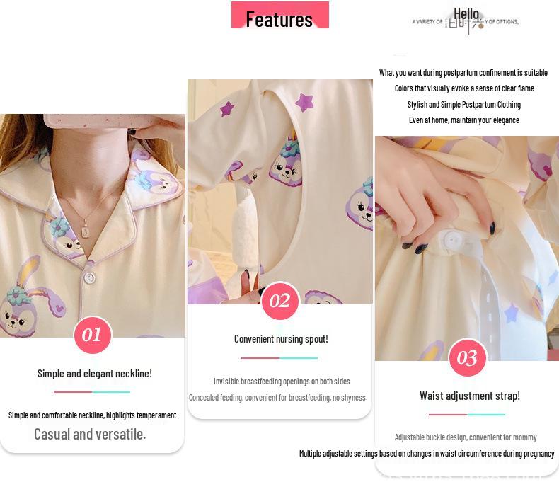 Spring & Autumn Postpartum Pajamas - Pure Cotton Maternity & Nursing Wear