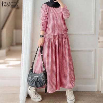 Women Long Sleeve Blouse and Long Skirts Casual Two Piece Suit Sets