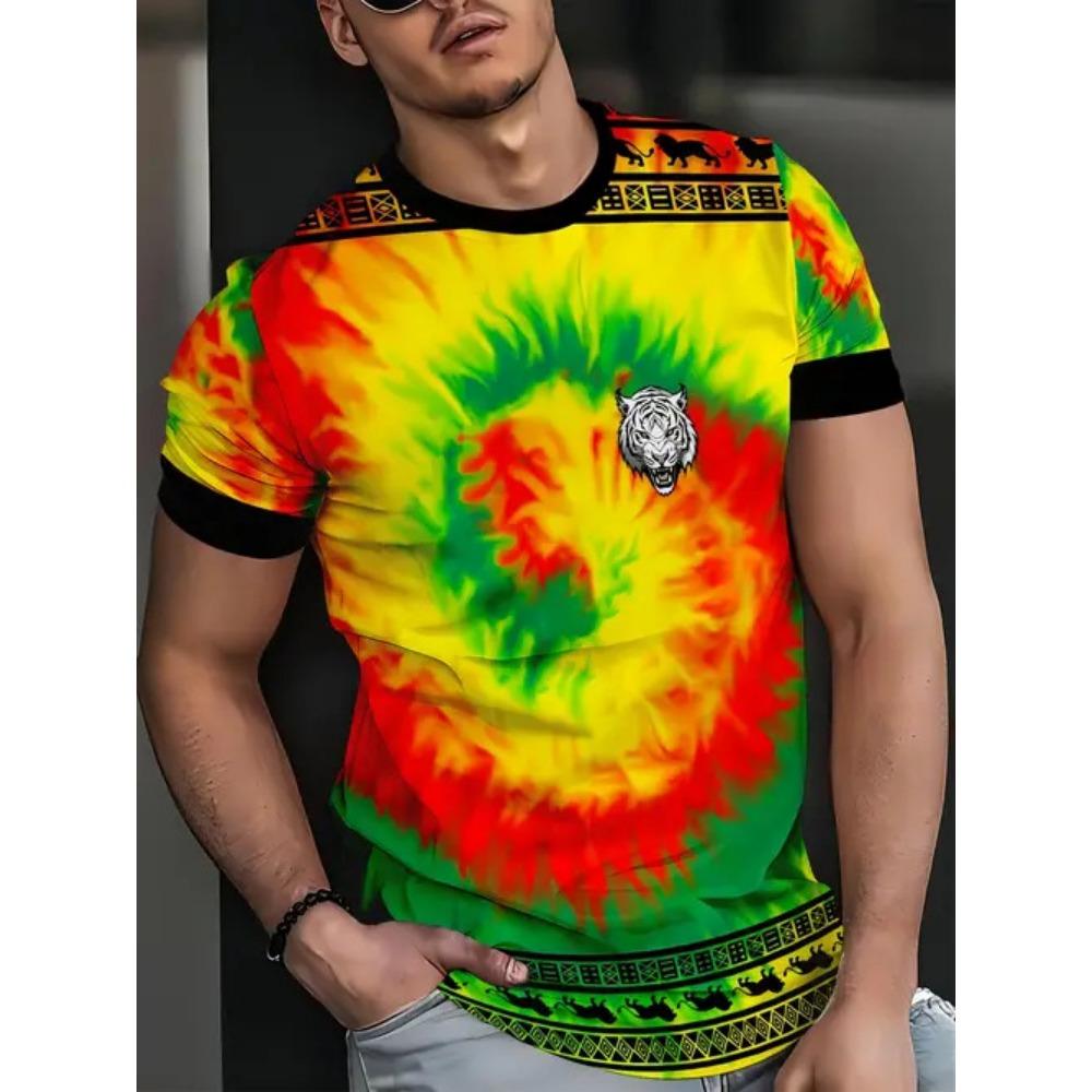 Summer Round Neck 3D Gradient Print Top Fashionable Casual Short Sleeved Men's T-shirts
