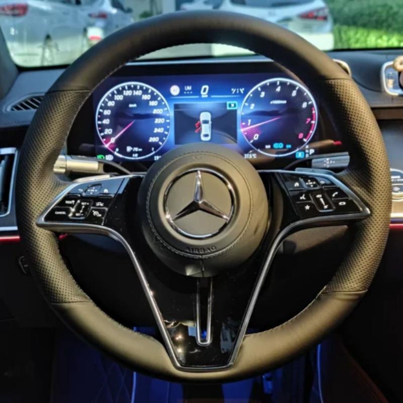 Для Mercedes Benz GLC GLA GLB GLE GLS G350 G500 C200 E300 S400 S450 Ручная прошивка Темно-коричневый Кожаная Накладка на Руль чёрный
