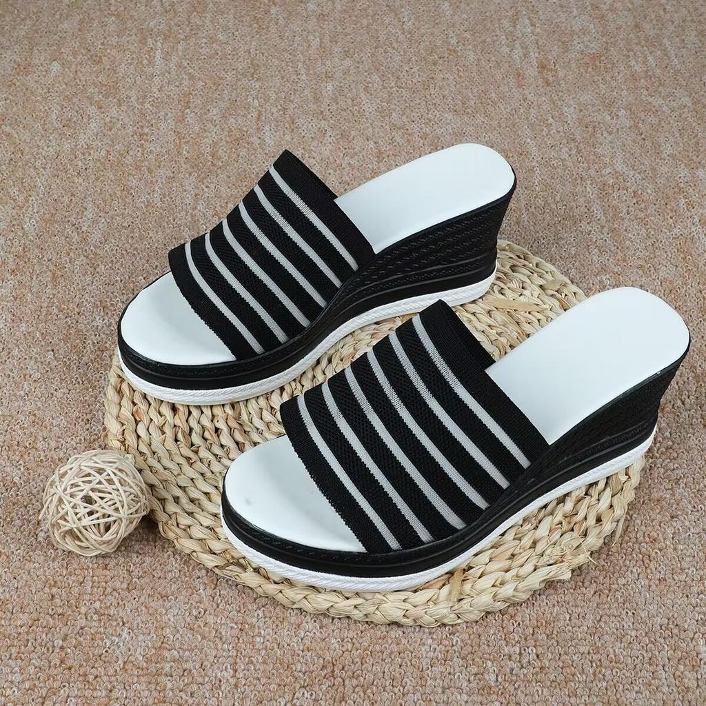 Summer new slope heel sandals foreign trade large size polyurethane thick bottom lightweight fly-woven cool slippers women