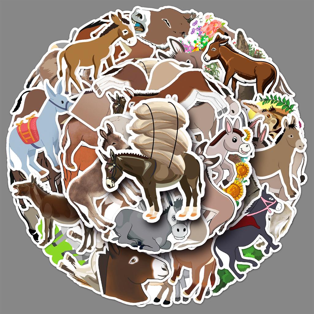 50 Donkey Personality Doodle Cartoon Animal Children's Goo Card Creative Decorative Water Cup Suitcase Sticker Waterproof