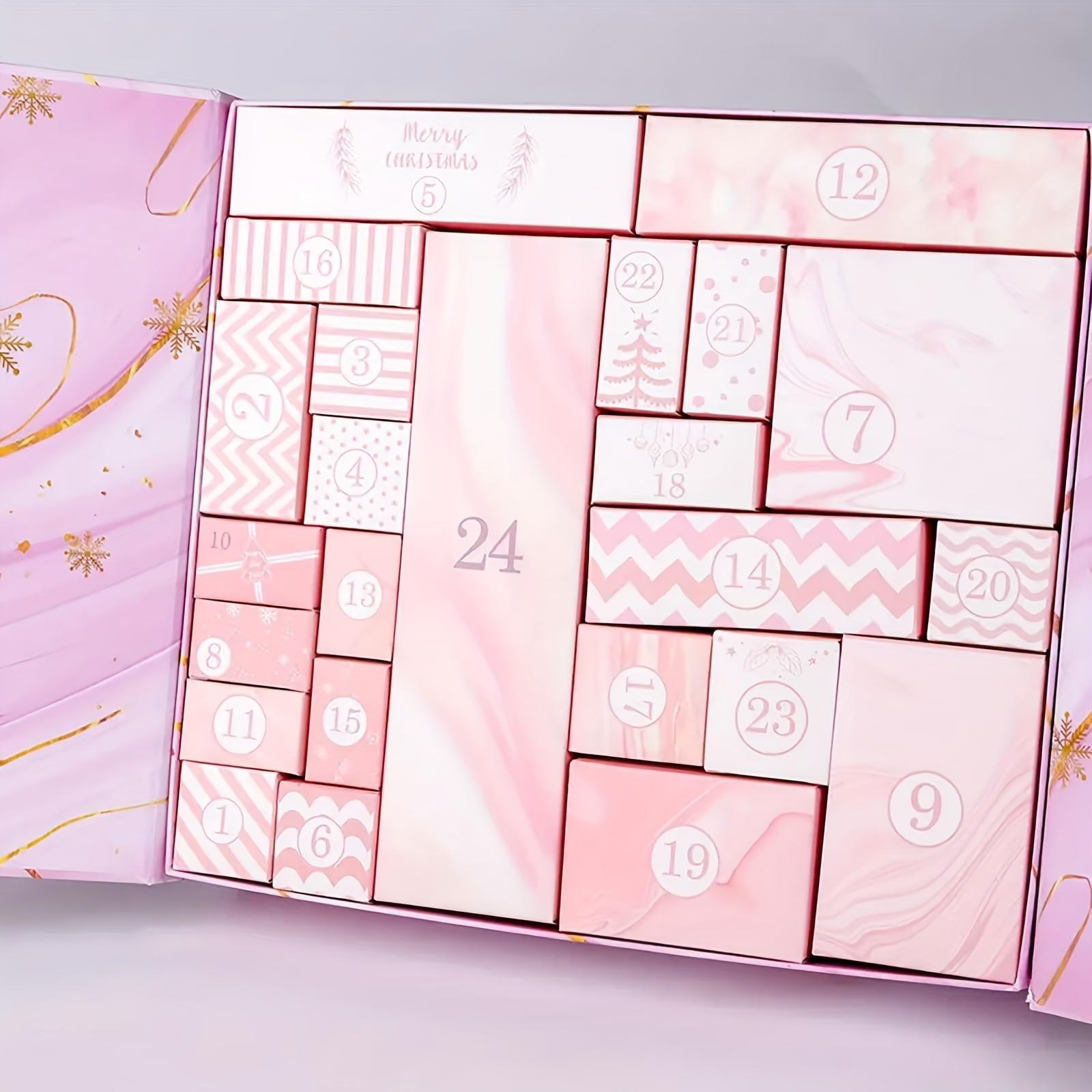 

1 набор DIY заполняемый 24-дневный календарь обратного отсчета с пронумерованными дверцами и системой маркировки Рождественский сюрприз, Рождественский подарок. L розовый