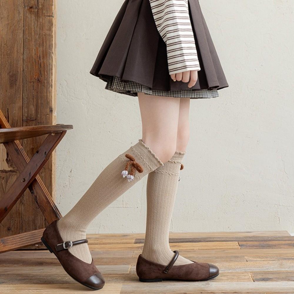 Knee High Length Knee High Socks Knitted Material Uniform Socks Sweet Knitted Socks  For Girls