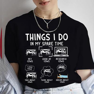 Trend Shirt Short Sleeve Fashion Summer Women Cow Things I Do In My Spare Time Cows Print T Shirt Casual Top Graphic Tee T-Shirt