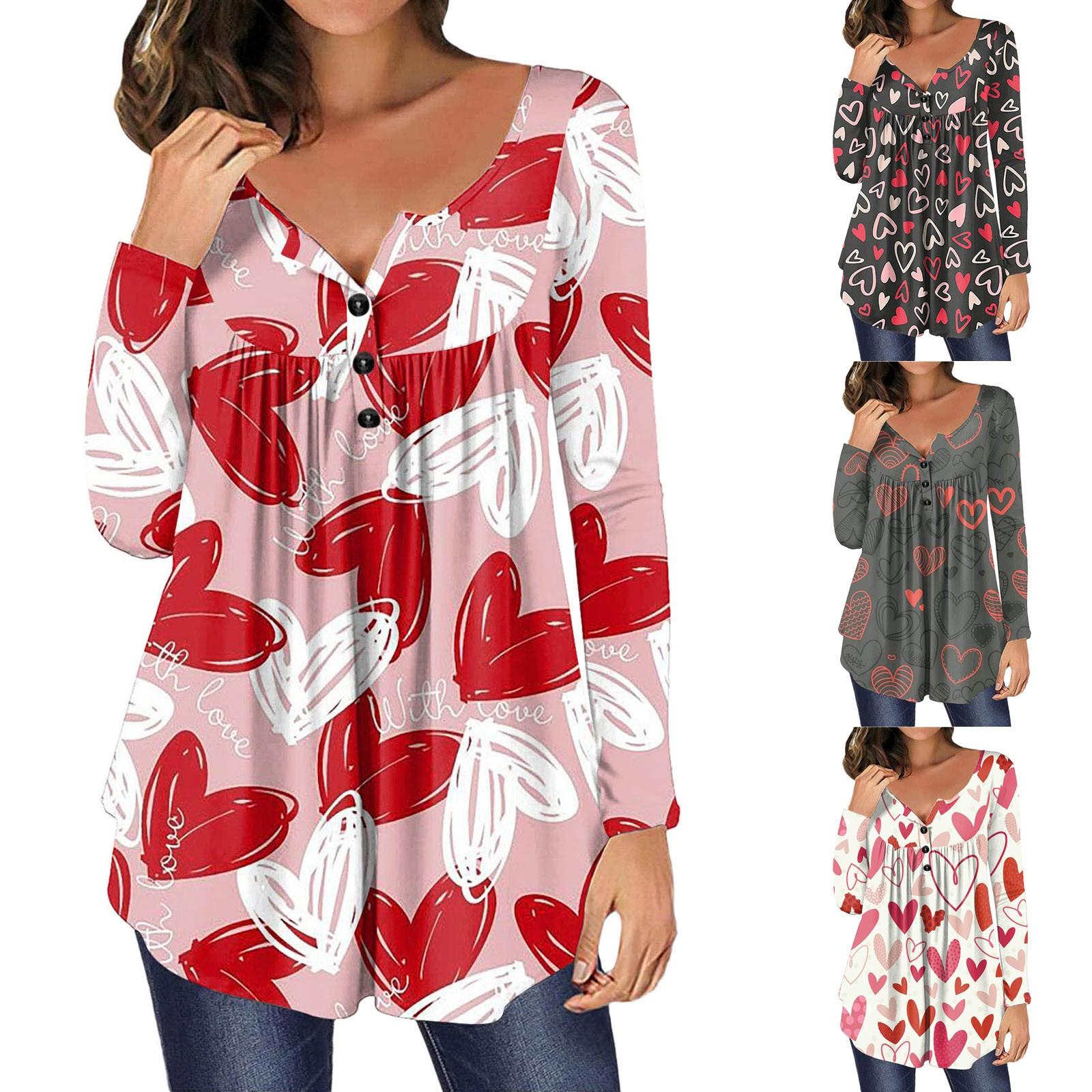 

Женский повседневный модный пуловер с длинным рукавом и v-образным вырезом с принтом ко Дню святого Валентина