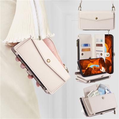 For Motorola Edge 70 5G Case Card Slots Zipper Purse PU Leather Phone Cover with Shoulder Strap
