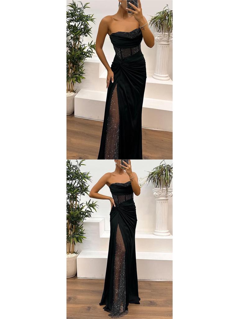2026 European Color Satin Bustier Dress - Spring/Autumn Casual Fashion Patchwork