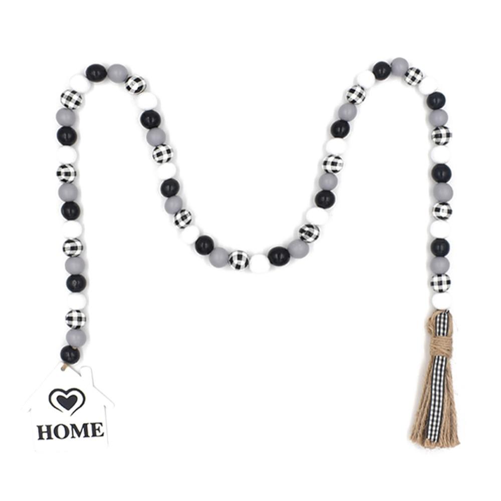 

Фермерский дом Деревянный бисер Гирлянда Деревянная бусина Гирлянда Кисточка Фермерский дом Бусины Черно-белый клетчатый конопля Веревка Деревянные бусины Кисточки Бусины