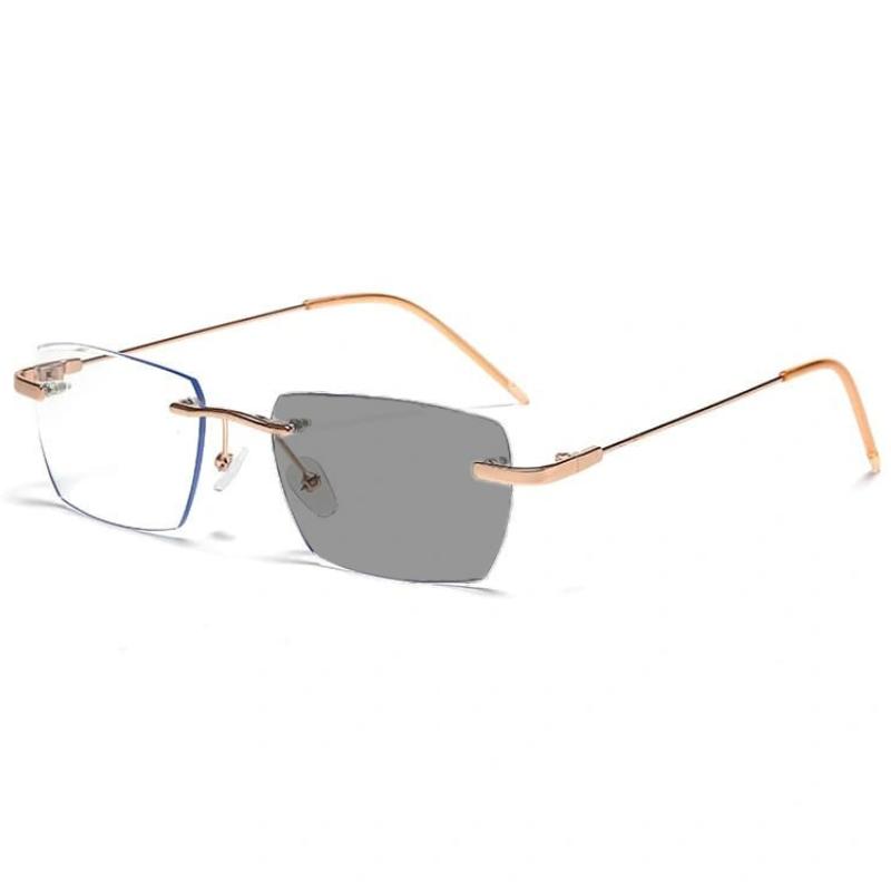 Ultralight Rimless Pochromic Myopia Glasses for Women Men Blue Light Blocking Computer GLasses Near-sighted UV Sunglasses