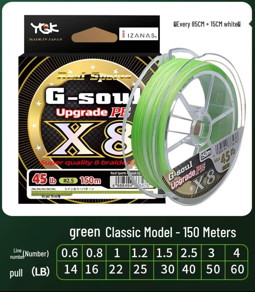 YGKPEJPNX8 Braided Wear-Resistant Lure Fishing Line - Green/White