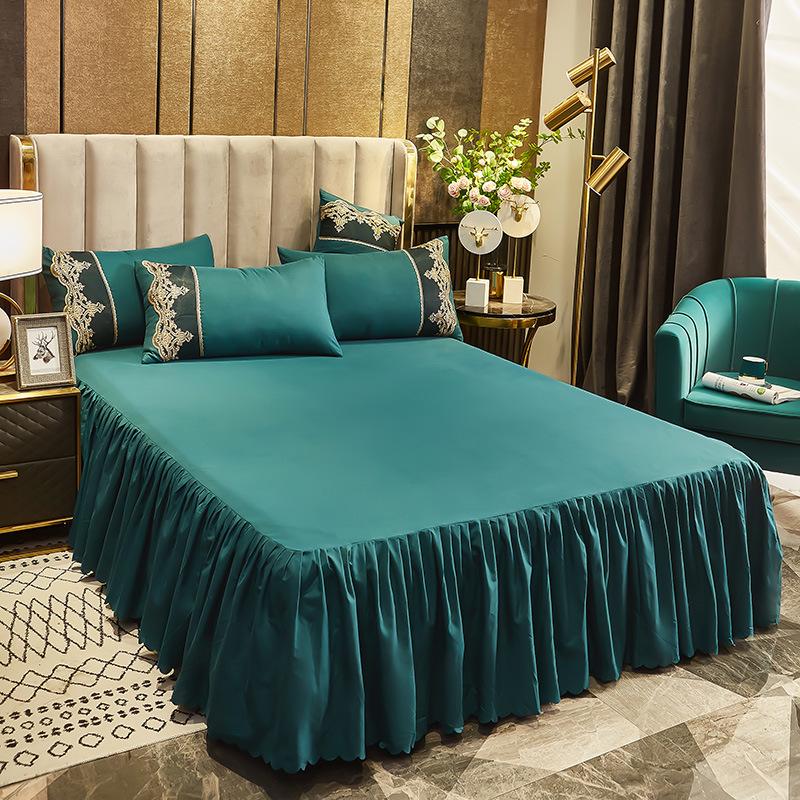 Solid Color Princess Style Brushed Bed Skirt with Dustproof Full Wrap