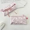 Multifunctional PU Leather Pen Bag Large Capacity Bowknot Printing Pen Pouch Student Pencil Case Stationery Storage Organizer