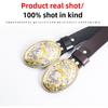 Whole Cowhide Retro Men's Belt Letter M Gold and Silver Two-color Oval Buckle Belt