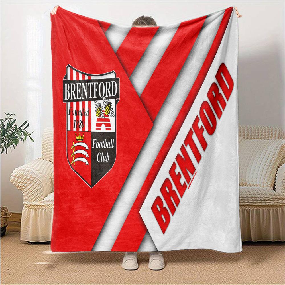 Brent-ford Football Club Crest Flannel Blanket, Soft Polyester, Modern Design, All-Season for Camping, Travel, Gifts for Holidays or Birthdays