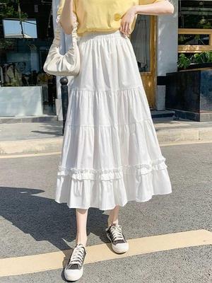 Spring 2025 Sweet Korean High Waist White Lace Midi A-line Skirt