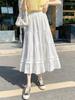 Spring 2025 Sweet Korean High Waist White Lace Midi A-line Skirt