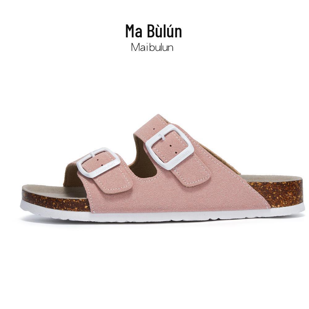Maibulun Unisex Kork Anti-Rutsch Hausschuhe - Mattes Leder, Einzelner Riemen, Trendige Sommer Strand- & Hauskleidung