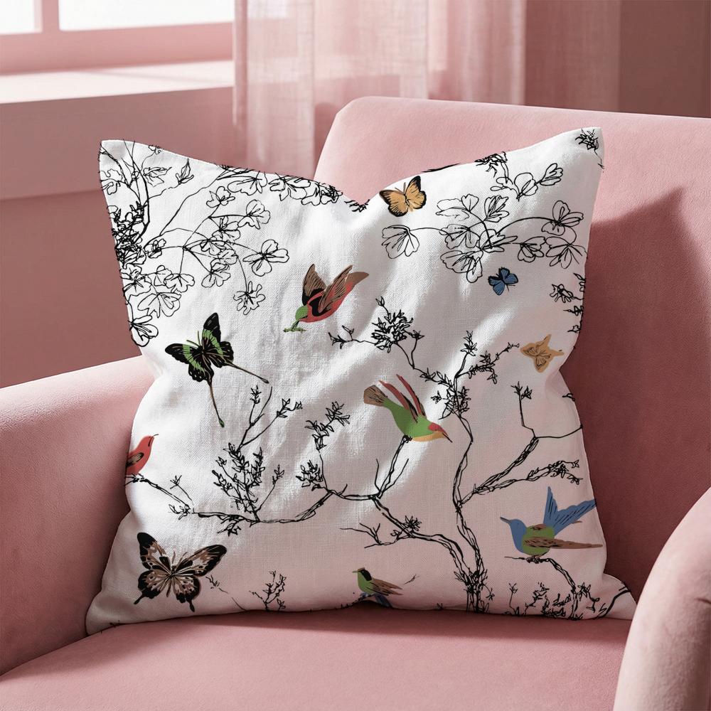 Lovely Bird Pattern Cushion Cover Multi-Scene Pillow Cover for Home & Car - Reversible, Soft & Durable for Daily Use