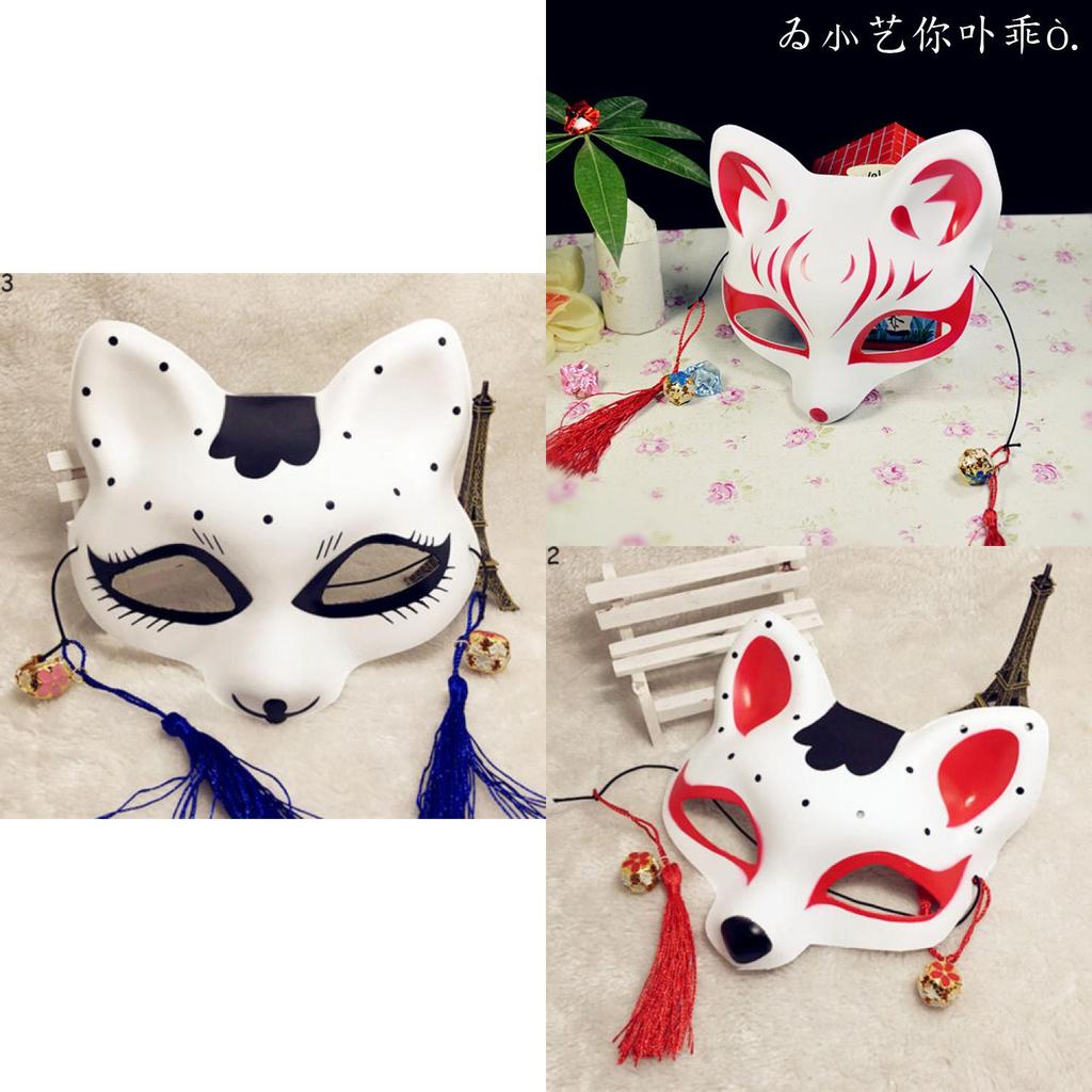 Wunderschön handbemalte Kitsune-Maske mit japanischem Anime-Design für Cosplay und Halloween