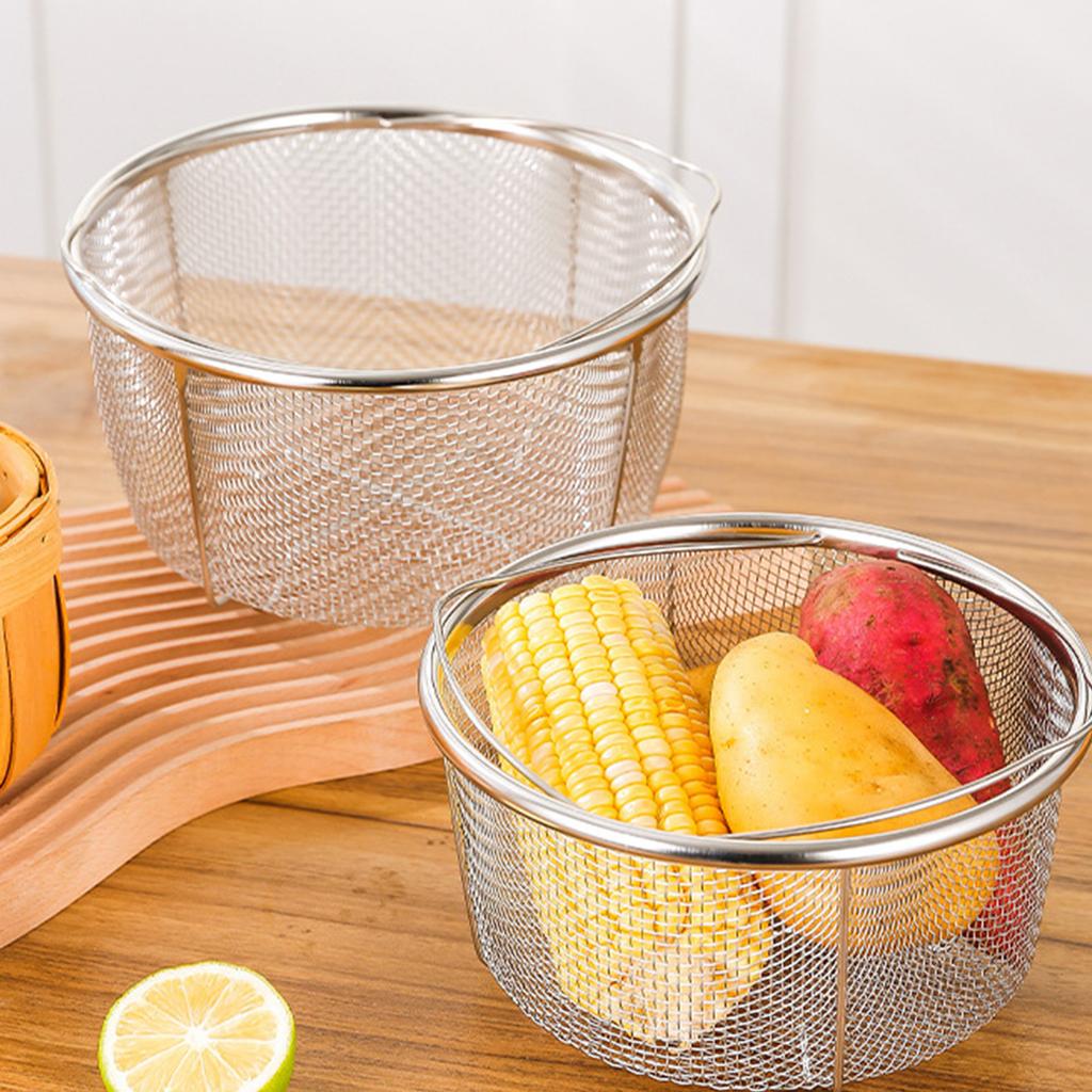 Mesh Steaming Basket Stainless Steel Comfortable Handles Heat Resistant Steaming Basket for Cooking Kitchen 20x21cm