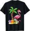 Flamingo Christmas Lights Palm Tree Tropical Beach Vacation Funny T-Shirt Casual Men's Tee