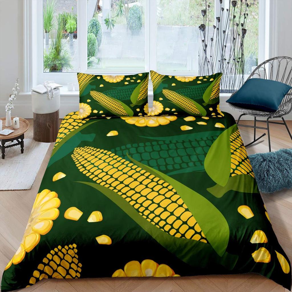 3D Corn Bedding Set 3pcs for Kids Boys Girls Watercolor Corn Pattern Printed Comforter Cover Botanical Polyester Duvet Cover Set