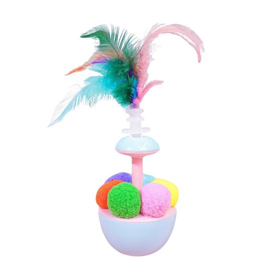 Wobbling Cat Toy Interactive Cat Teaser with Feathers Plush Balls Cat Enrichment Toy for Indoor Kittens Stimulates Hunting Instinct
