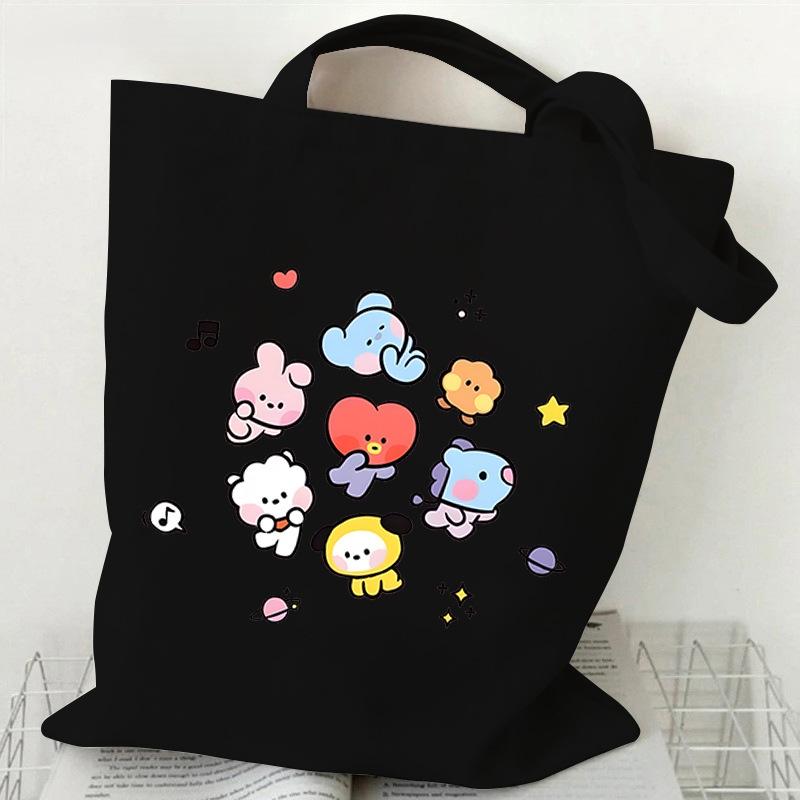 Korean Style Cartoon Print Tote Bag for Women Men Large Capacity Oxford Cloth Shoulder Crossbody Bag Fashionable Commute Backpack KTB