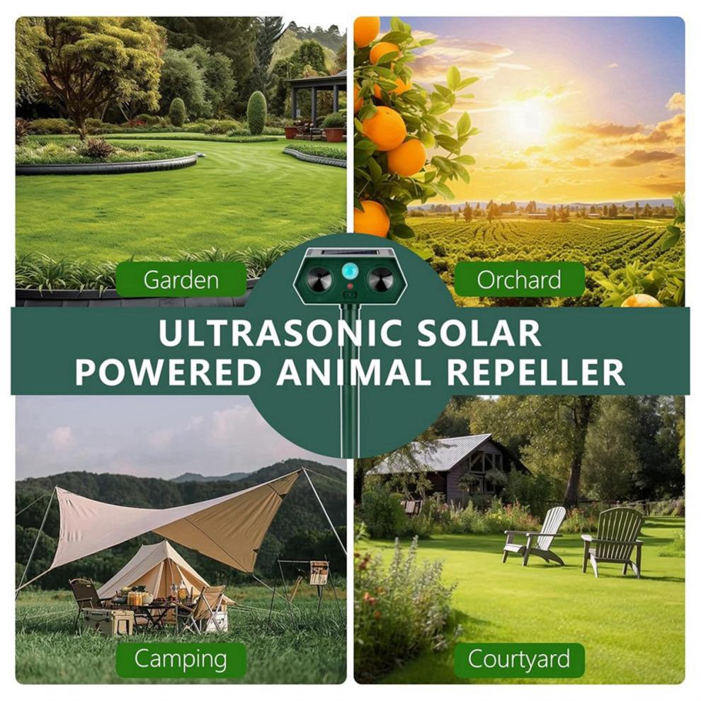 2024 Ultrasonic Animal Repellent, 1-Pack Solar Outdoor Deer Repeller with Motion Sensor, Deters Cats, Squirrels, Rabbits