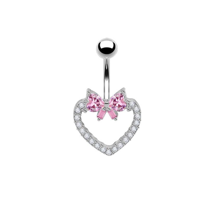 Exotic Butterfly Heart Bow Zircon Inlaid Navel Ring, 316 Stainless Steel, European & American Style