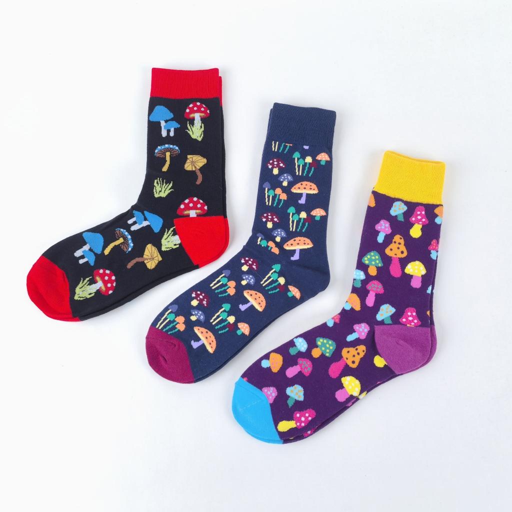 3 Pary Kolorowe Grzybowy Świat Moda Personalizowane Męskie i Damskie Skarpetki do Połowy Łydki