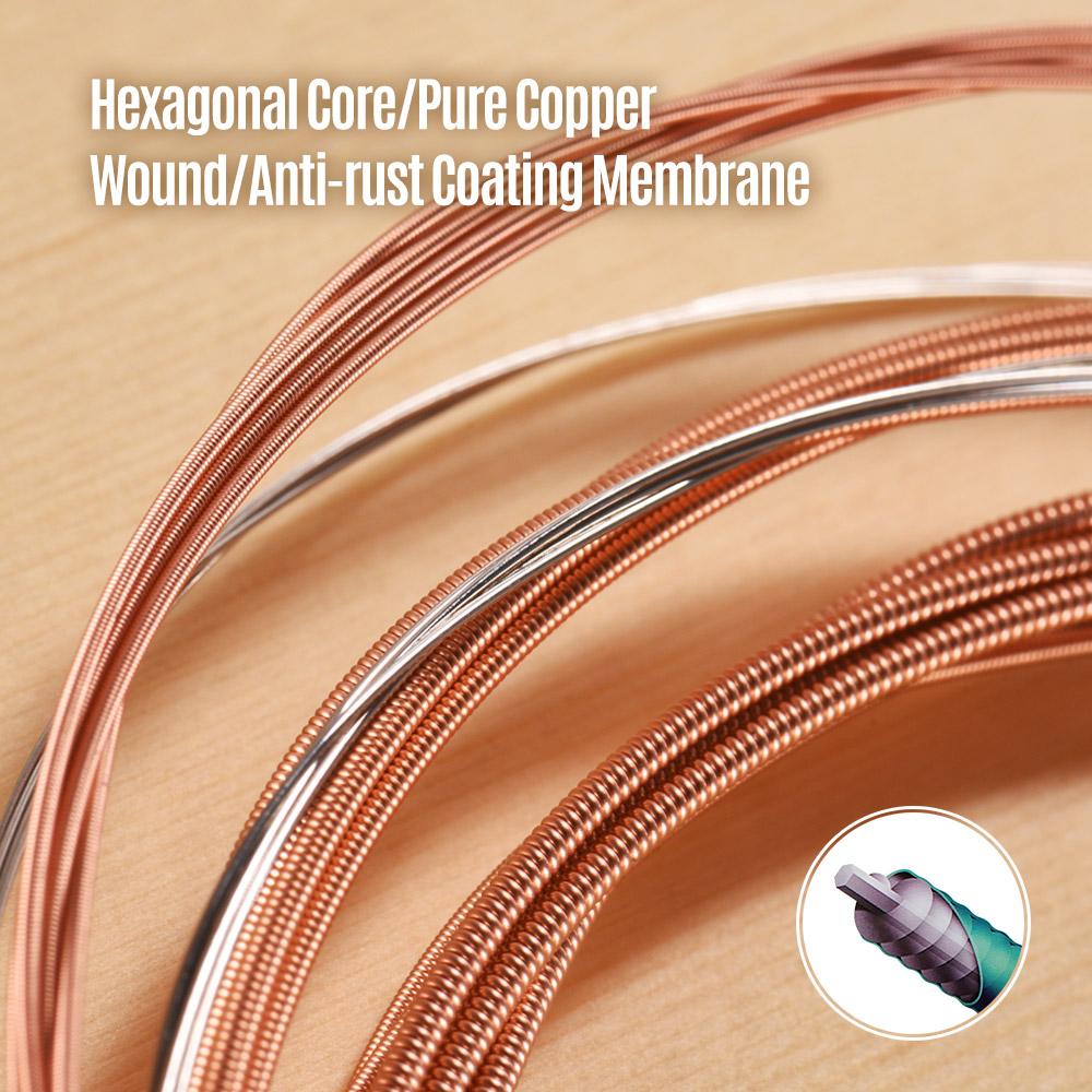 ZIKO DR-010 Acoustic Guitar Strings Hexagon Alloy Wire Pure Copper Wound Anti-Rust Coating Membrane 6 Strings Set