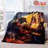 Retro Jazz Piano Player Flannel Blanket, Nightclub Music Silhouette Design Cozy Throw