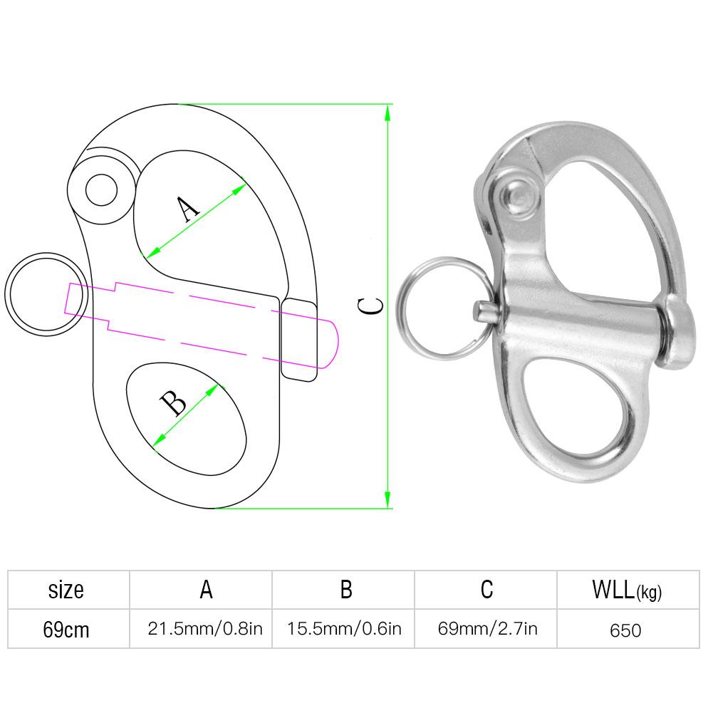 10*35mm Edelstahl Feststehende Schnappschäkel Schnellverschluss mit Rundung