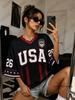 Summer New USA No.26 Print T-shirt For Women V-Neck Short Sleeve Tees Sports Football Jersey Y2K Casual Loose Oversized Tops