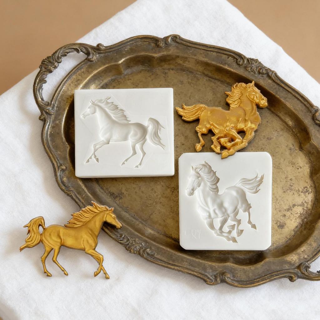 2 Pieces Running Pony Mold Silicone Horse Baking Mold DIY Fondant Molds Handmade Square Cake Chocolate Mold Decoration