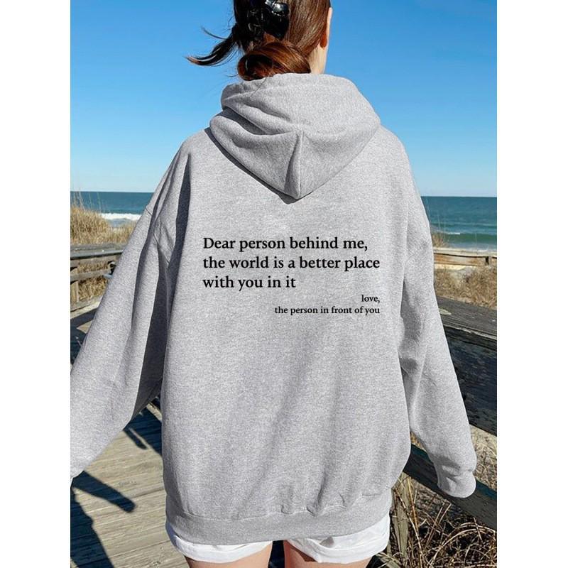 Women's Cross-Border Letter Print Hoodie - Plain Color Drawstring Sweatshirt, European & American Style.