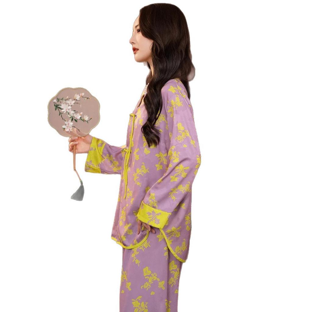 Da Vinci password 1011 spring and summer ice silk pajamas women's simulated silk loungewear can be worn outside the new Chinese style