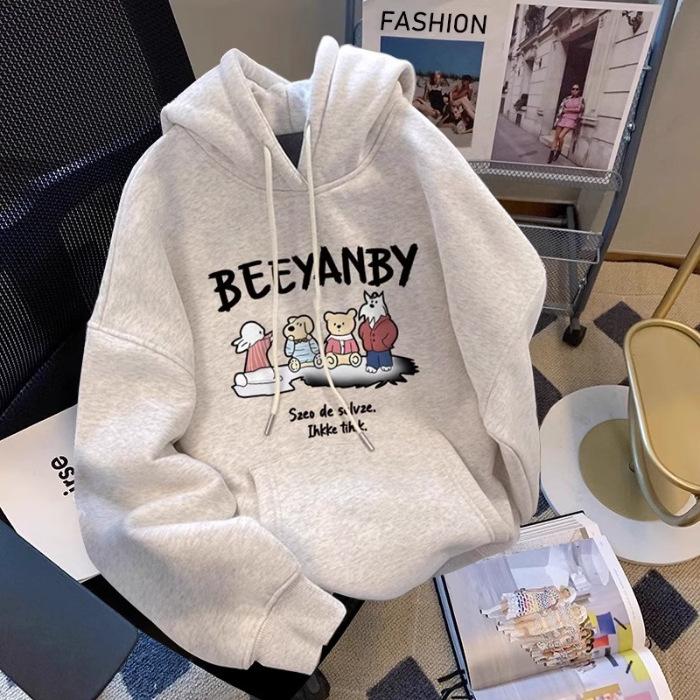 

Hooded sweater new loose large size women s clothing cute cartoon letter print jacket 3XL