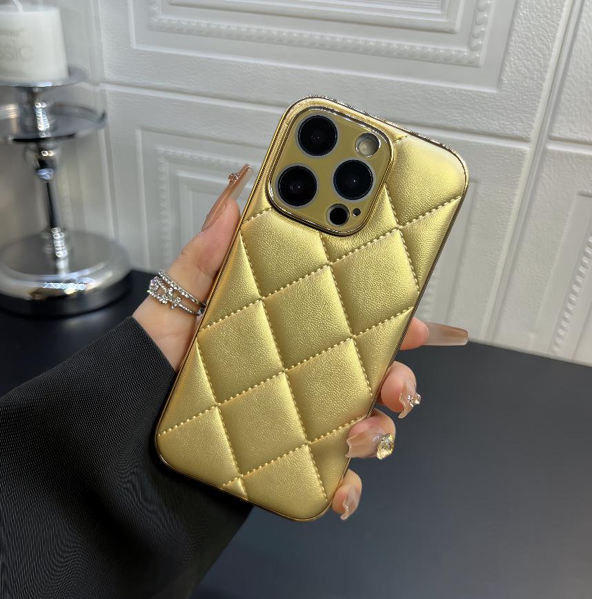 

Embossed Diamond Pattern Drop-Proof Case for iPhone 16 Pro Max & 15 PM 14 Pro золотой