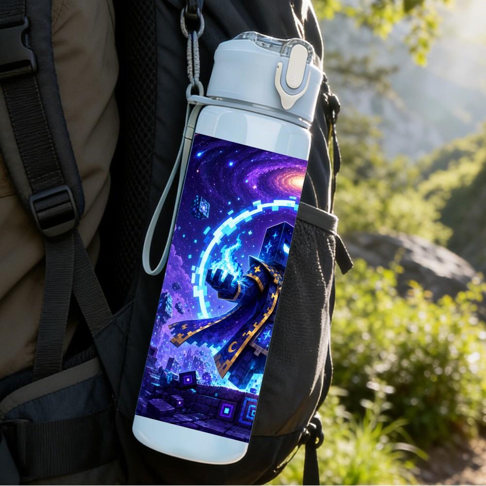 1PC Dark Cosmic Magic Energy Pattern 750ml Color Plastic Sports Water Bottle Leakproof Flip Straw Lid Suitable for Sports Office Home Use