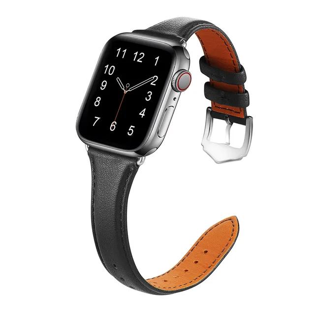 Schlankes dünnes echtes Lederarmband für Apple Watch Serie Kleine Dornschließe Universelles Uhrenarmband