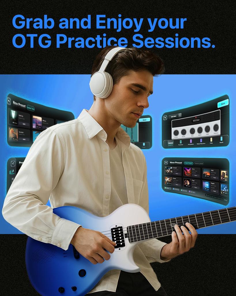 ENYA Nova GO Sonic Smart Elettrica Fibra di Carbonio 10W App Facile Blu Chitarra, Set per Principianti, Costruzione, Altoparlante, Multi-Effetti Integrati, Controllo,
