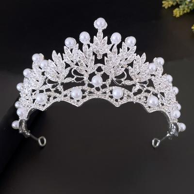 Braut Highlight Perlenkrone Koreanischer Strass Braut Tiara Hochzeit Gaze Schmuckaccessoires Geburtstagsfeier Krone