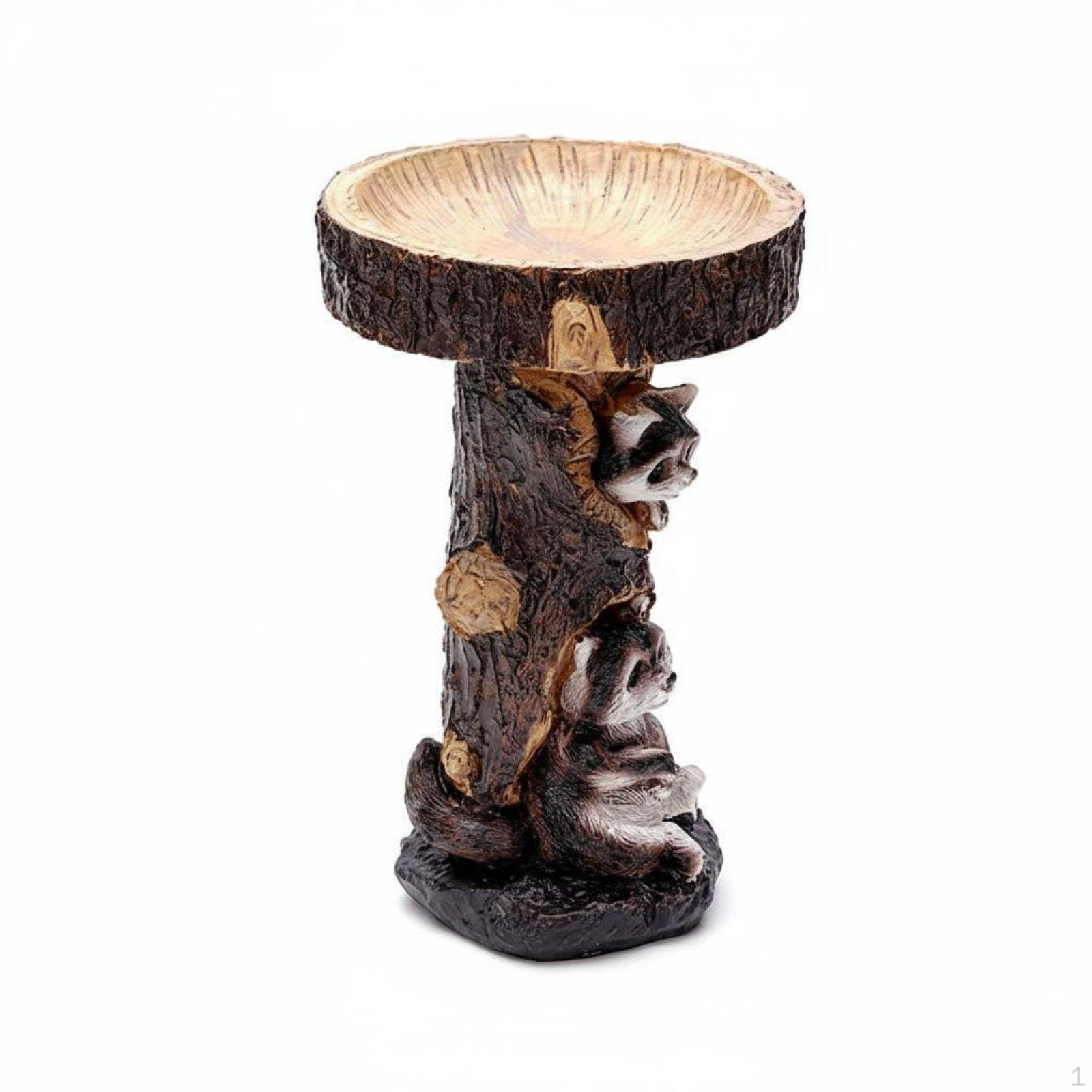 Raccoon Bird Bath Antique Design Resin Animal Sculpture Birdbath WeatherResistant